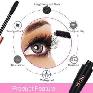 2 Pack 4D Silk Fiber Lash Mascara, Long Lasting Eyelashes, Lengthening and Thick, Waterproof & Smudge-Proof, All Day Exquisitely Full