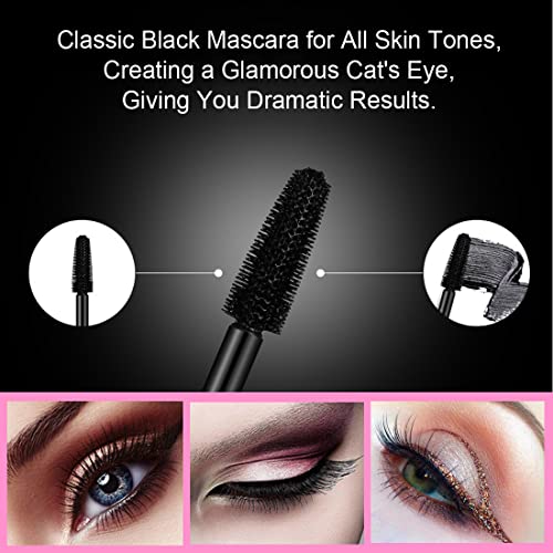 2 Pack 4D Silk Fiber Lash Mascara, Long Lasting Eyelashes, Lengthening and Thick, Waterproof & Smudge-Proof, All Day Exquisitely Full