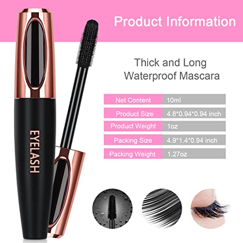 2 Pack 4D Silk Fiber Lash Mascara, Long Lasting Eyelashes, Lengthening and Thick, Waterproof & Smudge-Proof, All Day Exquisitely Full
