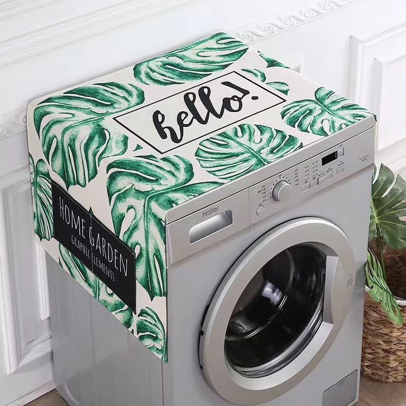 Fridge cover Dryer Washer Top Dust-proof cover with Storage Pockets Bags, Oven Cover Multi-Purpose 23" x 59" Linen (Banana leaf x1pcs)