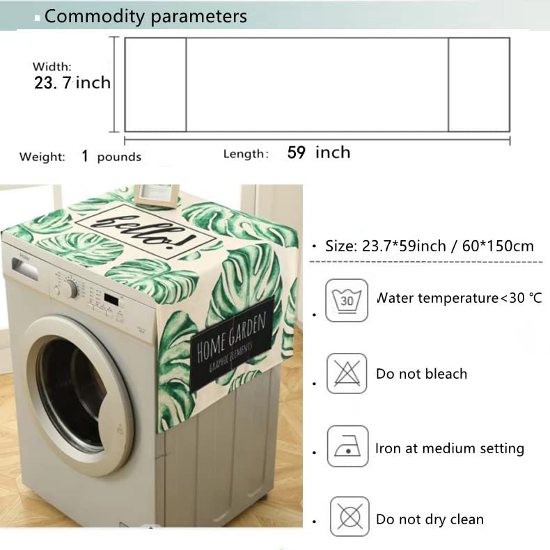 Fridge cover Dryer Washer Top Dust-proof cover with Storage Pockets Bags, Oven Cover Multi-Purpose 23" x 59" Linen (Banana leaf x1pcs)