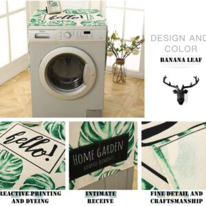 Fridge cover Dryer Washer Top Dust-proof cover with Storage Pockets Bags, Oven Cover Multi-Purpose 23" x 59" Linen (Banana leaf x1pcs)