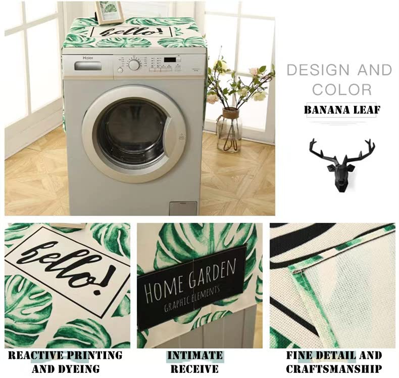 Fridge cover Dryer Washer Top Dust-proof cover with Storage Pockets Bags, Oven Cover Multi-Purpose 23" x 59" Linen (Banana leaf x1pcs)