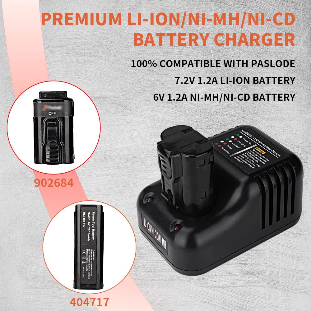 900476 902667 900200 Battery Charger Compatible with Paslode Li-ion, Ni-CD, Ni-MH Battery 404717 B20544E BCPAS-404717 404400 900400 900420 etc