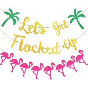 flamingo party banner decorations gold glitter let's get flocked up banner hawaii luau beach party banner for birthday wedding party decoration