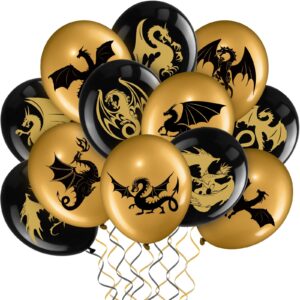 50 pieces dragon theme party supplies, dragon theme party balloons, black gold dragon balloons birthday decoration dragon theme party picks fantasy party for dragon fantasy party supplies, 12 inches