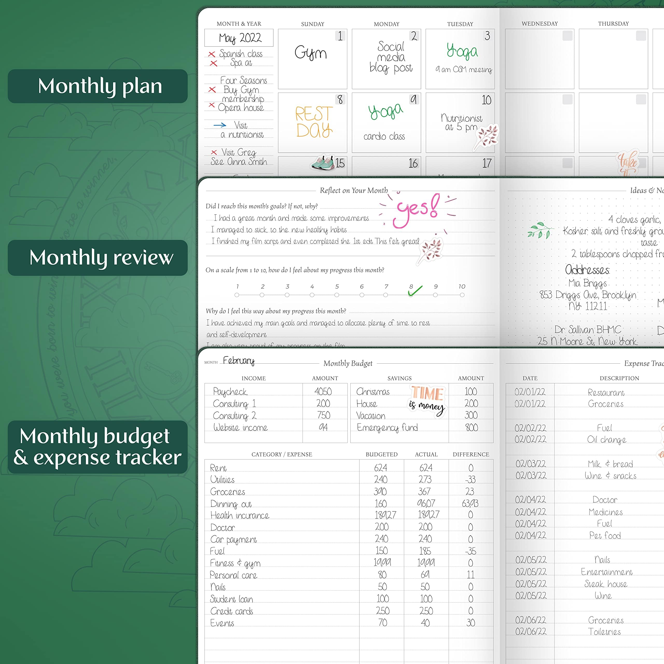 Legend Planner PRO Premium – Large Undated Weekly, Monthly & Budget Planner with Habit Tracker – Life Organizer for Time & Task Management, Goal Setting & Productivity – A4 size (Forest Green)