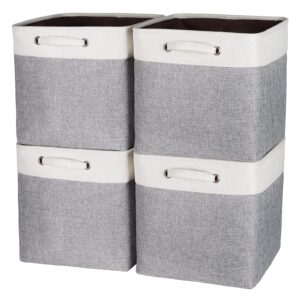 kntiwiwo 13 x 13 inch cube storage bins, [4 pack] foldable fabric storage cubes with hnadles, large closet organizer basket for shelves, clothes, home, nursery, white & grey