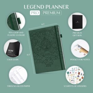 Legend Planner PRO Premium – Large Undated Weekly, Monthly & Budget Planner with Habit Tracker – Life Organizer for Time & Task Management, Goal Setting & Productivity – A4 size (Forest Green)