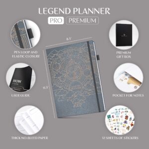 Legend Hourly Planner PRO Premium – Large Undated Schedule Planner with Time Slots – Personal & Work Organizer for Daily, Weekly & Monthly Planning – Time Management Planner – A4 size (Mystic Gray)