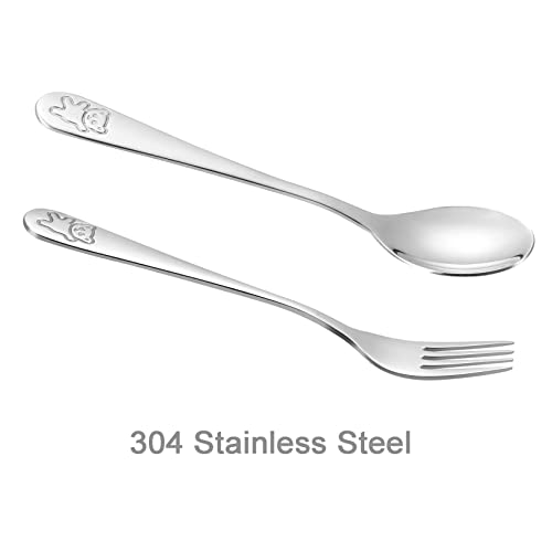 PandaEar 6 Piece Kids Silverware Cutlery Flatware Set |Toddler Baby Child Stainless Metal Utensils Baby Metal 3 Spoons 3 Forks (410 Stainless Steel)