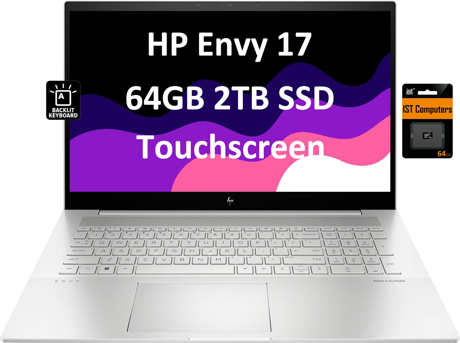 HP Envy 17T 17.3" FHD Touchscreen Business Laptop (Intel 12-core i7-1260P, 64GB RAM, 2TB PCIe SSD) Thunderbolt 4, Backlit Keyboard, Webcam, Wi-Fi 6E, Bluetooth, IST SD Card, Win 11 Pro, 2024, Silver