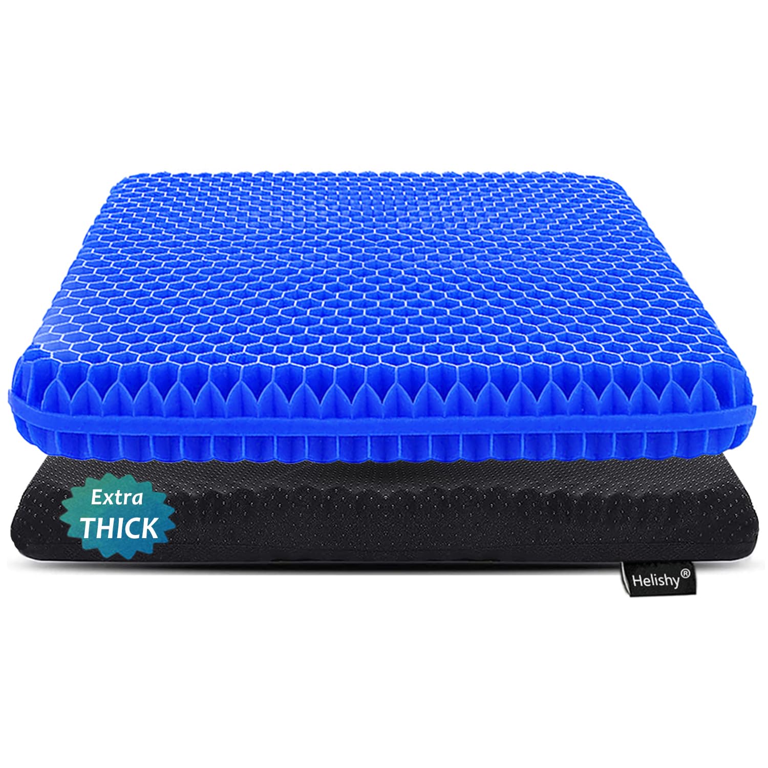 Gel Seat Cushion for Long Sitting, Extra Thick Gel Cushion for Wheelchair Soft Chair Pads Cushion for Office Home Chairs Car Seats Long Trips - Back Sciatica Hip Tailbone Pain Relief Cushion (Blue)