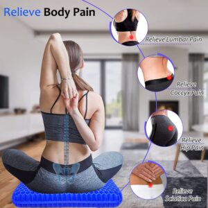 Gel Seat Cushion for Long Sitting, Extra Thick Gel Cushion for Wheelchair Soft Chair Pads Cushion for Office Home Chairs Car Seats Long Trips - Back Sciatica Hip Tailbone Pain Relief Cushion (Blue)