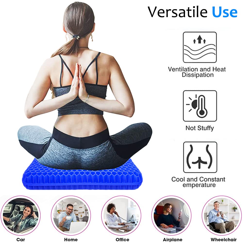 Gel Seat Cushion for Long Sitting, Extra Thick Gel Cushion for Wheelchair Soft Chair Pads Cushion for Office Home Chairs Car Seats Long Trips - Back Sciatica Hip Tailbone Pain Relief Cushion (Blue)