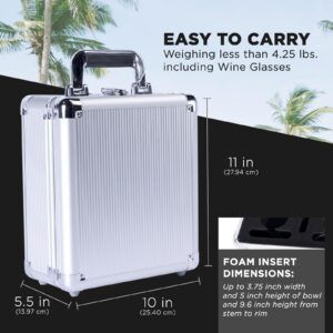 FlyWithWine Portable Aluminum Framed Wine Glass Carrying Case With Custom Wine Glass Fit Foam Inserts (Glasses Not Included)