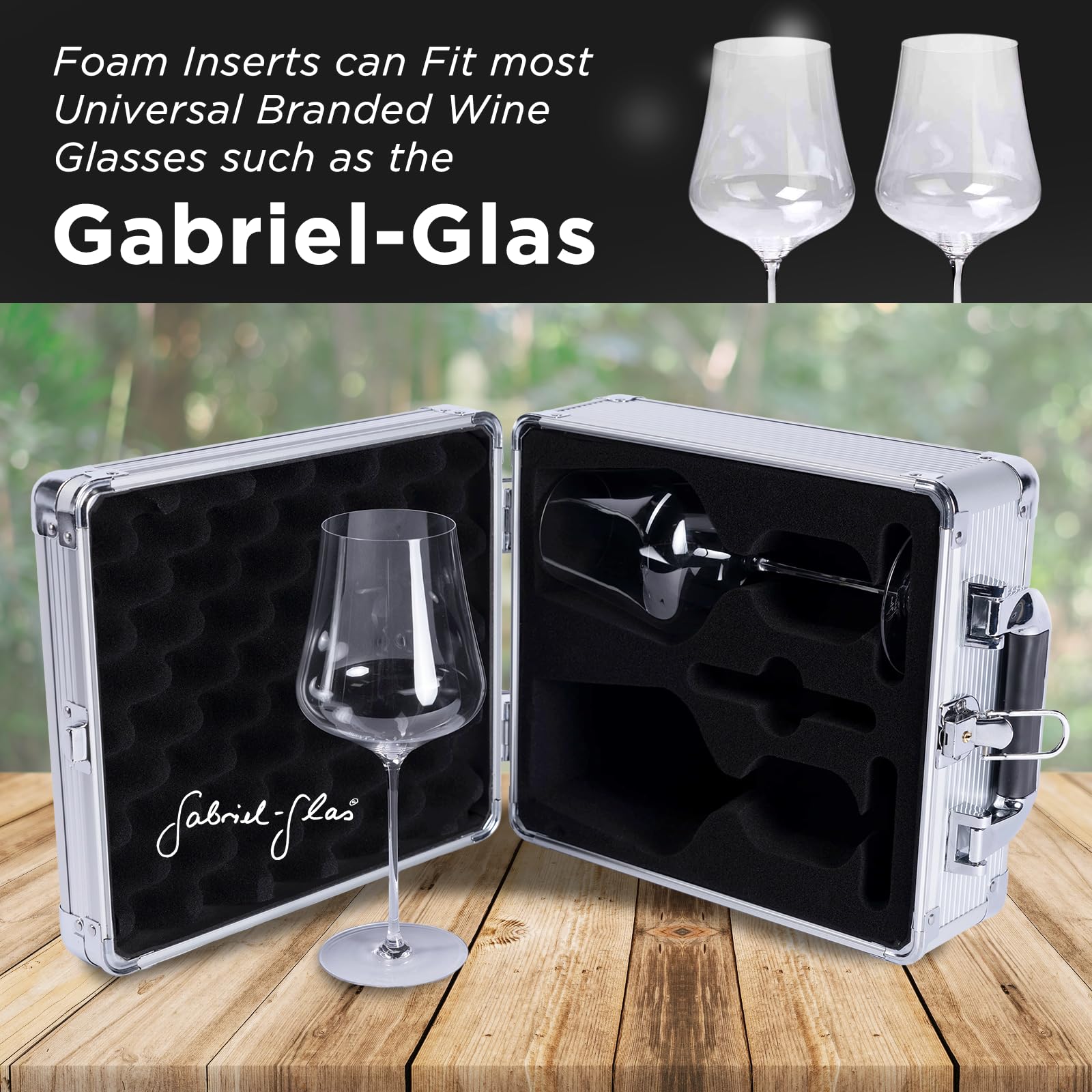 FlyWithWine Portable Aluminum Framed Wine Glass Carrying Case With Custom Wine Glass Fit Foam Inserts (Glasses Not Included)