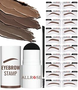 allrose eyebrow stamp stencil kit - eye brow stamping kit, one step brow stamp kit, 20 brow stencils and stamp kit, waterproof perfect eyebrow kit, easy to use, light brown