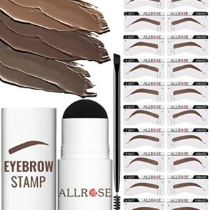 ALLROSE Eyebrow Stamp Stencil Kit - Eye Brow Stamping Kit, One Step Brow Stamp Kit, 20 Brow Stencils and Stamp Kit, Waterproof Perfect Eyebrow Kit, Easy to Use, Light Brown