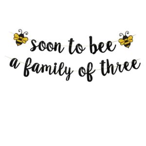 kungoon soon to bee a family of three banner, welcome baby party banner,bumble bee theme baby shower/mommy to bee/daddy to bee party supplies decoration(black).