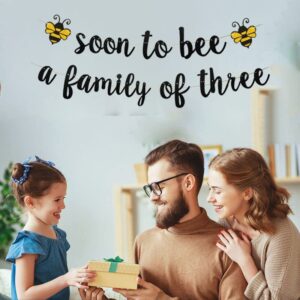 KUNGOON Soon To Bee a Family of three Banner, Welcome Baby Party Banner,Bumble Bee Theme Baby Shower/Mommy to Bee/Daddy to Bee Party Supplies Decoration(Black).