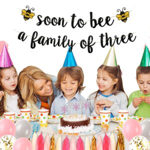 KUNGOON Soon To Bee a Family of three Banner, Welcome Baby Party Banner,Bumble Bee Theme Baby Shower/Mommy to Bee/Daddy to Bee Party Supplies Decoration(Black).