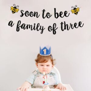 KUNGOON Soon To Bee a Family of three Banner, Welcome Baby Party Banner,Bumble Bee Theme Baby Shower/Mommy to Bee/Daddy to Bee Party Supplies Decoration(Black).