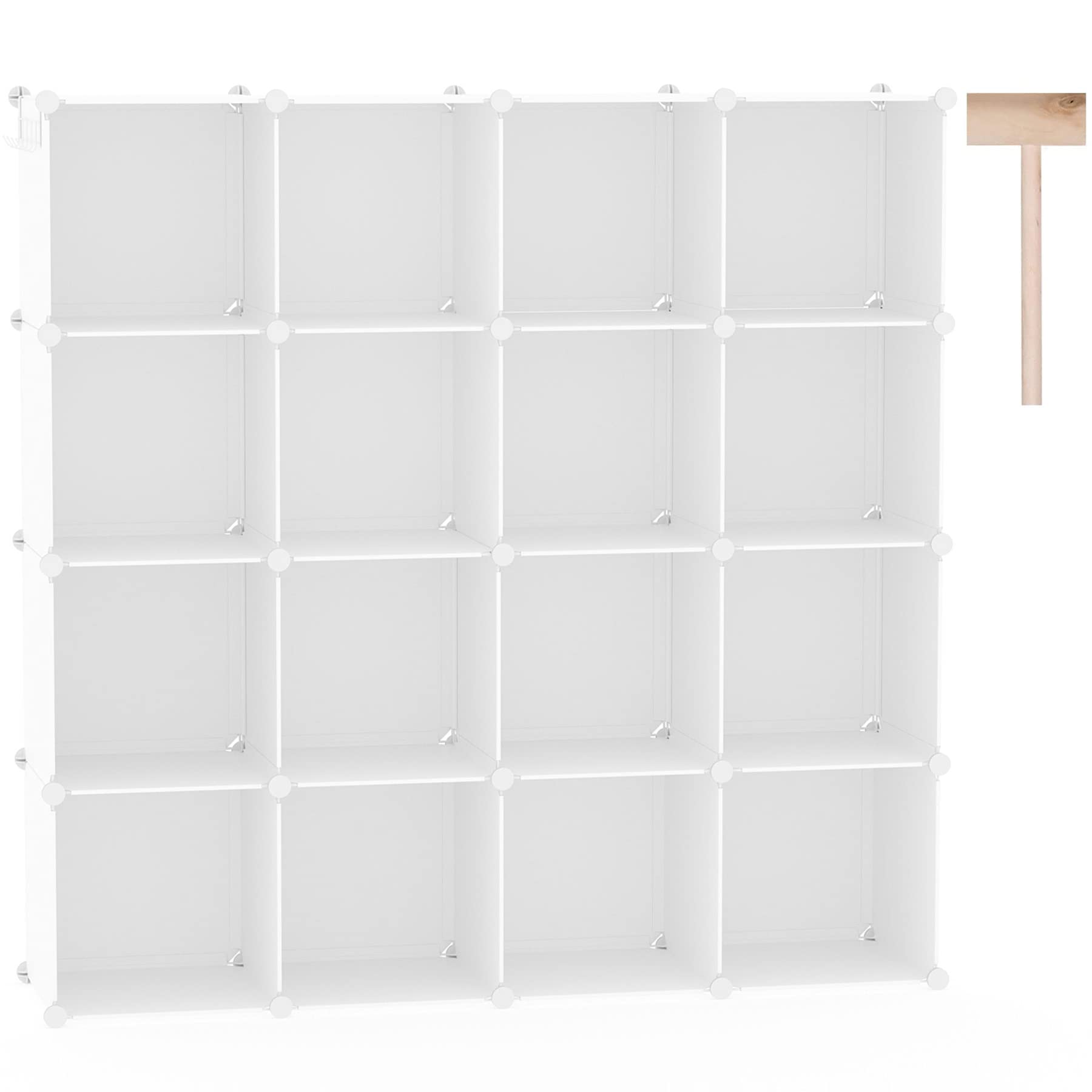 C&AHOME Cube Storage Organizer, 16-Cube Shelves Units, Closet Cabinet, DIY Plastic Modular Book Shelf, Ideal for Bedroom, Living Room, Office, 48.4" L x 12.4" W x 48.4" H Milky UPCS16M