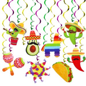 summer beach hanging swirls, 28pack mexican fiesta hanging swirl decorations, cinco de mayo party supplies, taco twosday birthday theme, taco party ceiling decorations
