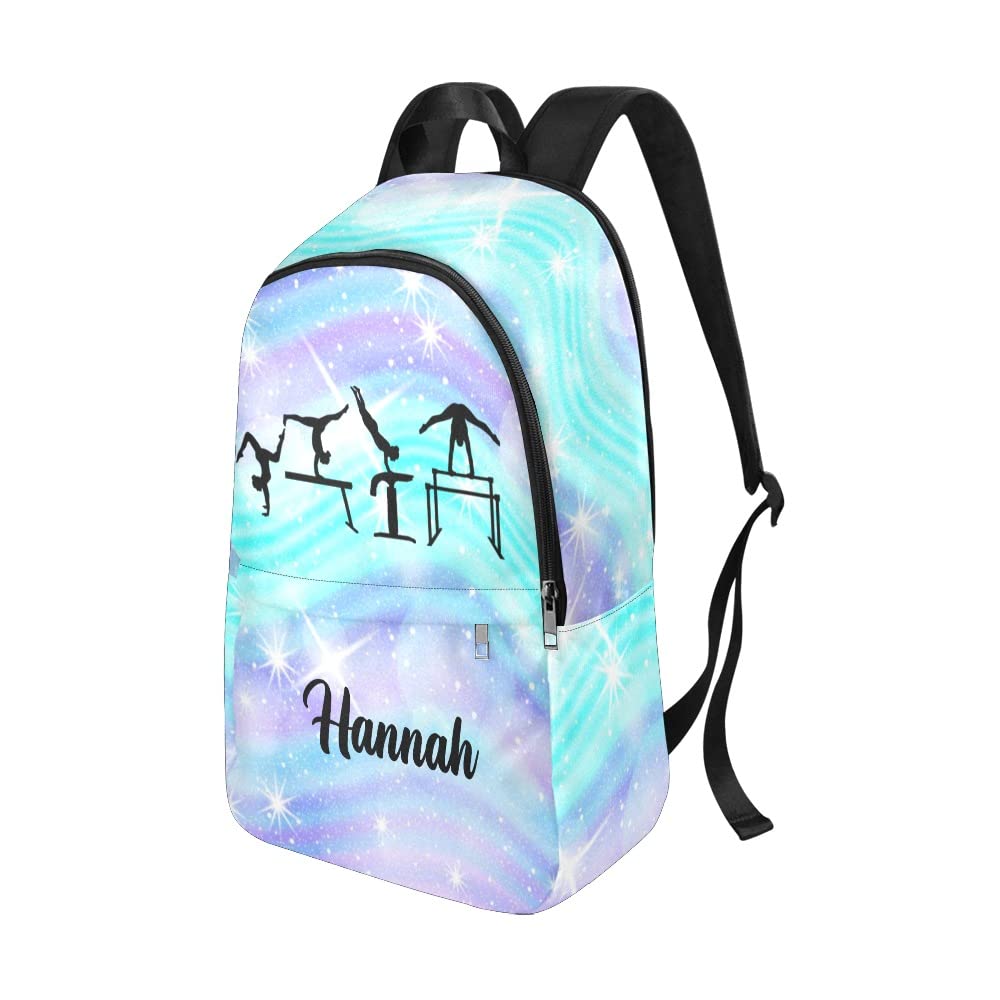 Grandkli Purple Blue Glitter Gymnastic Personalized Backpack for Teen Boys Girls ,Custom Travel Backpack Bookbag Casual Bag with Name Gift, 11.8 inches (L) x 5.51 inch (W) x 17.72 inches (H)