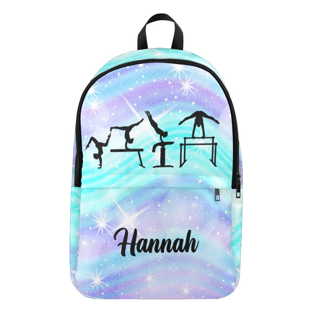 Grandkli Purple Blue Glitter Gymnastic Personalized Backpack for Teen Boys Girls ,Custom Travel Backpack Bookbag Casual Bag with Name Gift, 11.8 inches (L) x 5.51 inch (W) x 17.72 inches (H)