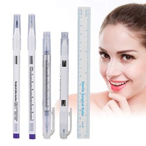 Surgical Tattoo Marker Sterile Disposable Marker With Ruler Piercing Tattoo Surgical Pen(Double pen in silver)