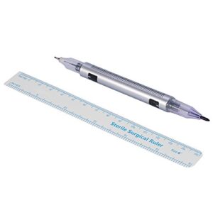 Surgical Tattoo Marker Sterile Disposable Marker With Ruler Piercing Tattoo Surgical Pen(Double pen in silver)