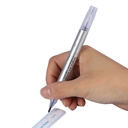 Surgical Tattoo Marker Sterile Disposable Marker With Ruler Piercing Tattoo Surgical Pen(Double pen in silver)