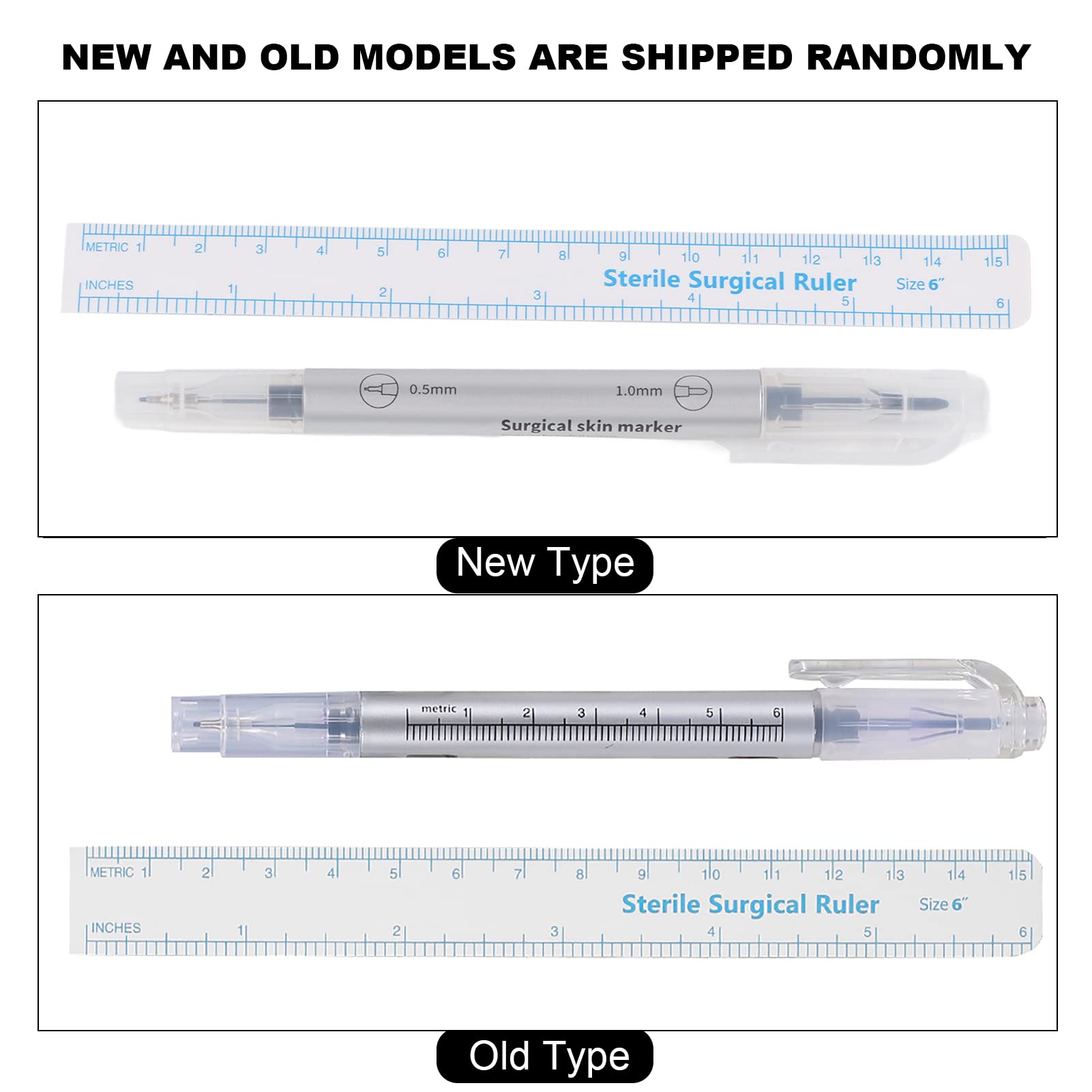 Surgical Tattoo Marker Sterile Disposable Marker With Ruler Piercing Tattoo Surgical Pen(Double pen in silver)