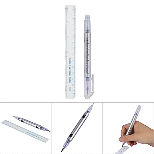 Surgical Tattoo Marker Sterile Disposable Marker With Ruler Piercing Tattoo Surgical Pen(Double pen in silver)