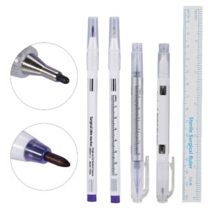 Surgical Tattoo Marker Sterile Disposable Marker With Ruler Piercing Tattoo Surgical Pen(Double pen in silver)