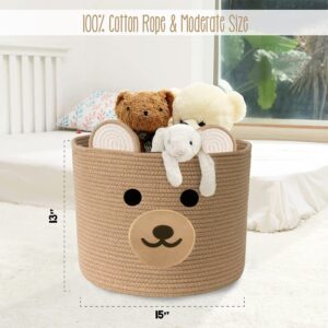 Baby laundry basket - Toy storage bear basket for kids - Nursery baby hamper with handles 15''(W) X 13''(H) (Light Brown)