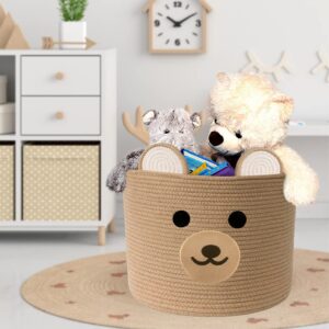 Baby laundry basket - Toy storage bear basket for kids - Nursery baby hamper with handles 15''(W) X 13''(H) (Light Brown)