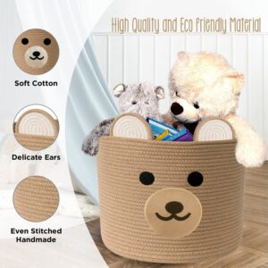 Baby laundry basket - Toy storage bear basket for kids - Nursery baby hamper with handles 15''(W) X 13''(H) (Light Brown)