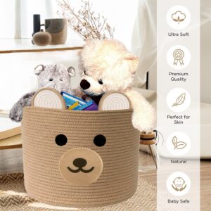 Baby laundry basket - Toy storage bear basket for kids - Nursery baby hamper with handles 15''(W) X 13''(H) (Light Brown)