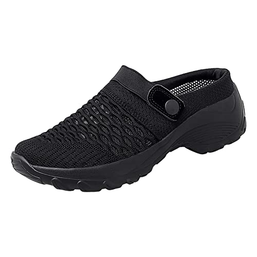 Womens Slip-on Walking Shoes,Orthopedic Diabetic Knit Mesh Breathable Casual Shoes with Arch Support Summer Outdoor Non-Slip Platform Sneakers Sandals Black