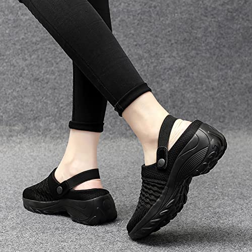 Womens Slip-on Walking Shoes,Orthopedic Diabetic Knit Mesh Breathable Casual Shoes with Arch Support Summer Outdoor Non-Slip Platform Sneakers Sandals Black