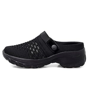 Womens Slip-on Walking Shoes,Orthopedic Diabetic Knit Mesh Breathable Casual Shoes with Arch Support Summer Outdoor Non-Slip Platform Sneakers Sandals Black