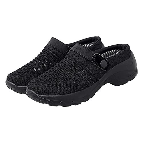 Womens Slip-on Walking Shoes,Orthopedic Diabetic Knit Mesh Breathable Casual Shoes with Arch Support Summer Outdoor Non-Slip Platform Sneakers Sandals Black