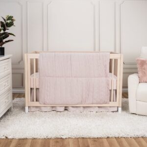 trend lab soft blush pink fabric 3 piece crib bedding set, sewn with elegant ruching, includes quilt, fitted crib sheet and skirt