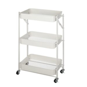 urban lifestyle 3 tier foldable metal rolling storage utility cart, no tools assembly, white