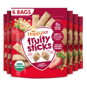 happytot organics fruity sticks, oat & fruit filled grain sticks, strawberry, organic toddler snack, 2.5 ounce bag (pack of 6)
