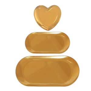 jkanruh 3 pack 3 sizes gold stainless steel towel tray,storage tray,tea tray fruit trays,decorative tray,jewelry dish cosmetics organizer(oval,heart-shaped)