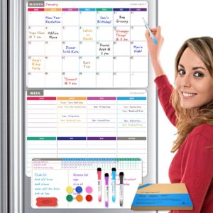 crekert magnetic calendar whiteboard for fridge dry erase whiteboard set of 3 for kitchen refrigerator monthly weekly family planning whiteboard with 6 magnets 4 markers 1 eraser (gift box)